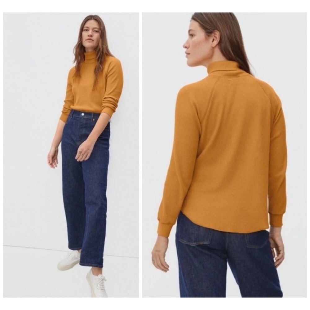 Everlane Waffle Knit Turtleneck Top‎ Long Sleeve Organic Cotton Amber Size S